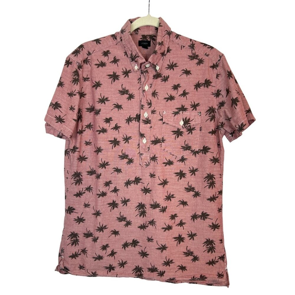 J.Crew Shirt Men's Size L Pink Casual Button Down Palm Tree Short Sleeve